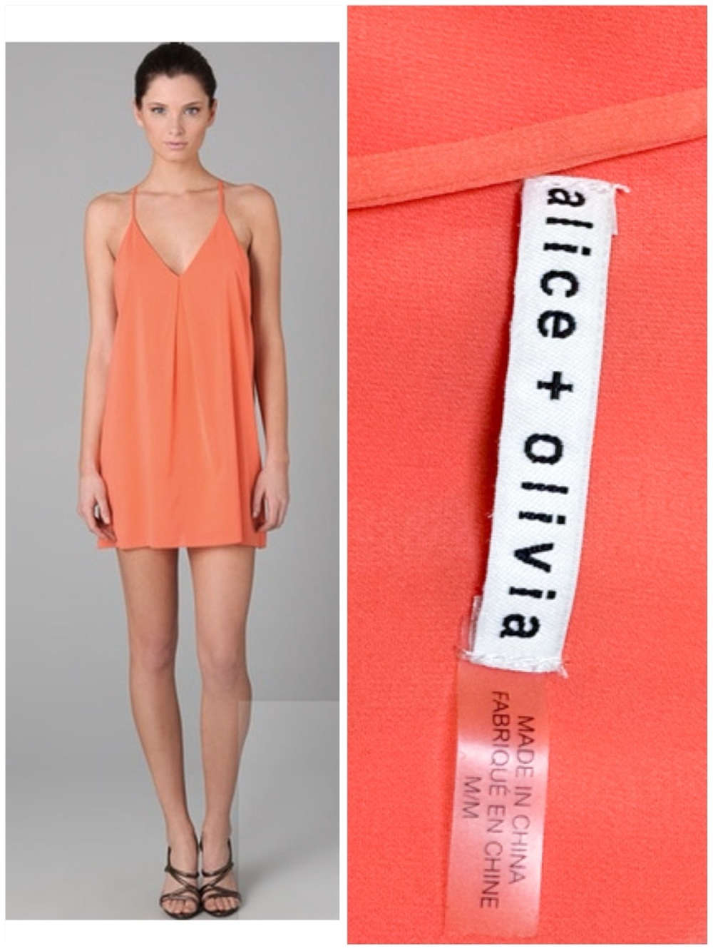 Alice + Olivia Silk Fierra Dress Salmon Y Back Tank Slipdress Coral Racerback